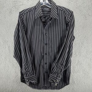 7 Diamonds Men's Long Sleeve‎ Textured Shirt Size S Black Striped Cufflinks